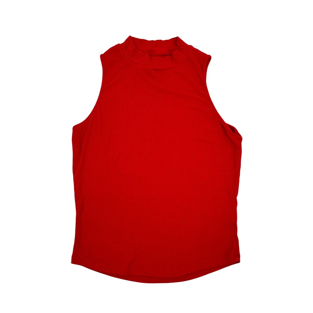 Wray Red Ribbed Mock Neck Sleeveless Tank Top XL Stretch Knit